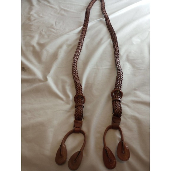 Adjustable Braided Button Suspenders Full Grain Cowhide Leather Brown Classic - Picture 4 of 8